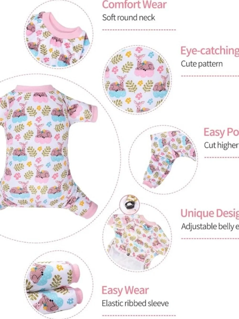 CuteBone Small Dog Pajamas Deer Print Puppy Onesie Soft Pet Jumpsuit NWOT